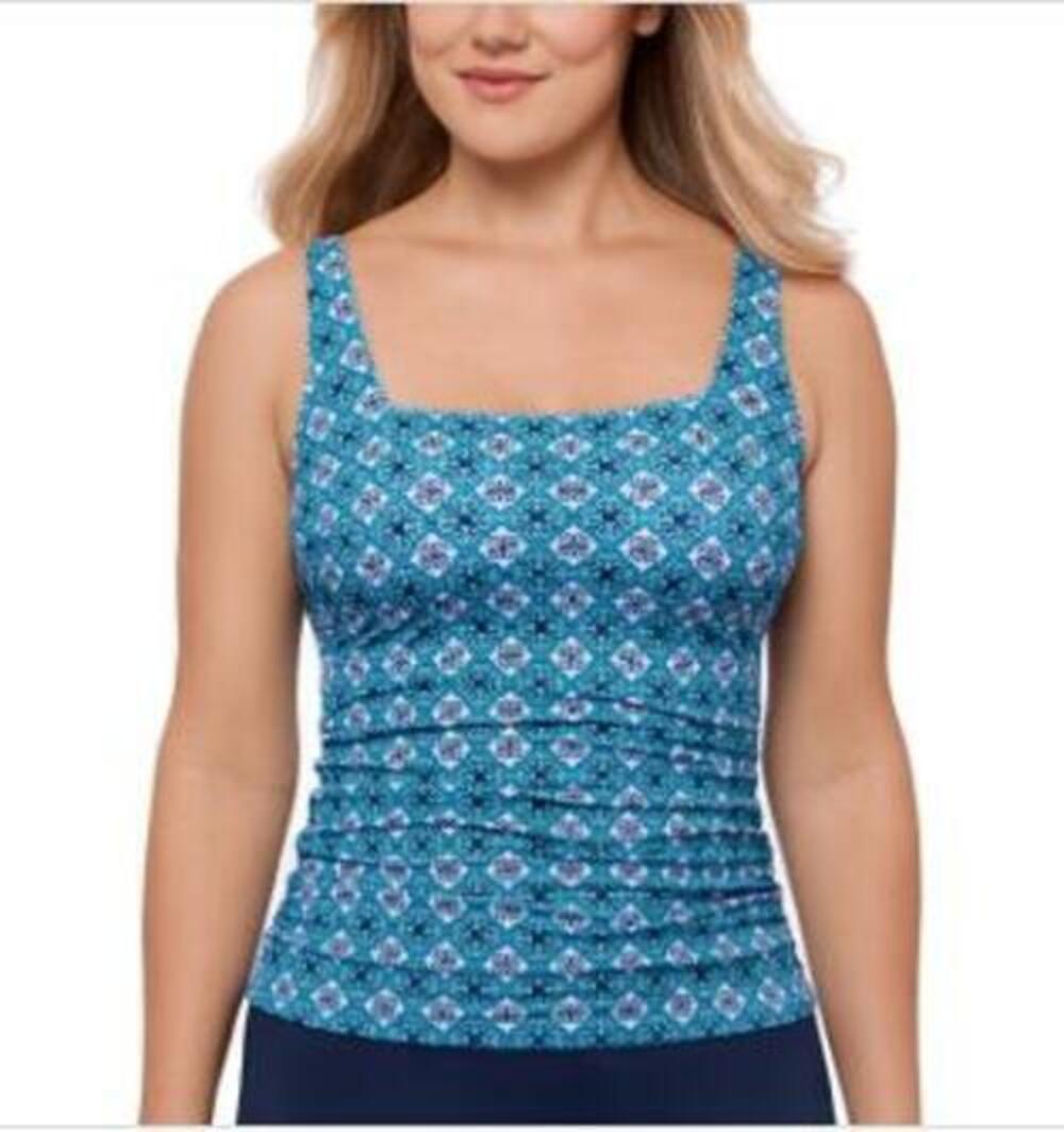 Swim Solutions Women's Blue/White Printed Tankini Top 10 NWT